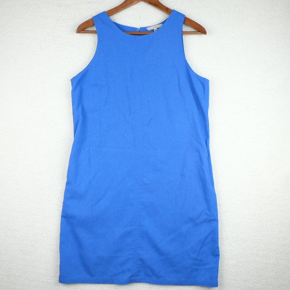 Vintage Tunic Top Womens Medium Blue Sleevelss Viscose Linen Classic Casual